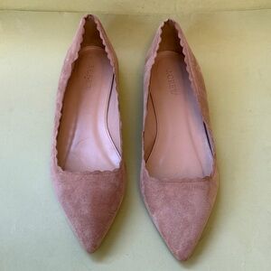 J. Crew Women's Scalloped Suede Flats in Taupe with Pointy Toe